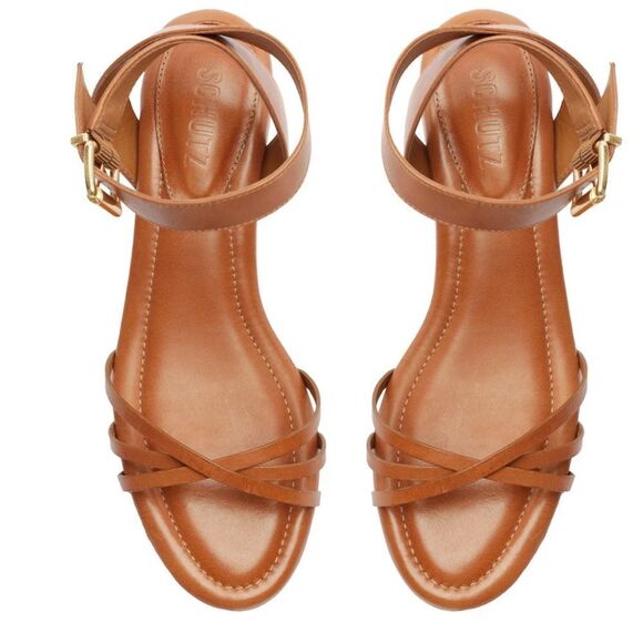 New Schutz Alexandra mid block raffia heel sandal 6.5 brown - Picture 5 of 6